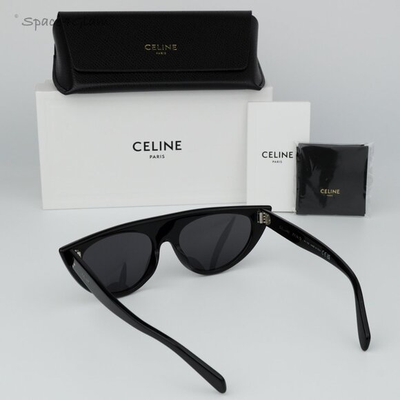 BRAND NEW Celine CL40228I 01A Shiny Black Smoke Grey Geometric Women Sunglasses - Picture 8 of 10